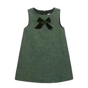 Trotters London TROTTERS Georgina Bow Dress, Green Herringbone 10-11 years NWT!